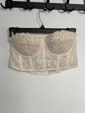 Adika Lace Cream Tan‎ Strapless Bustier Bra Crop Top Size Small Beige